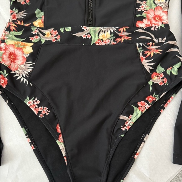 OP Black Floral Women's One Piece Swimsuit - Picture 2 of 9